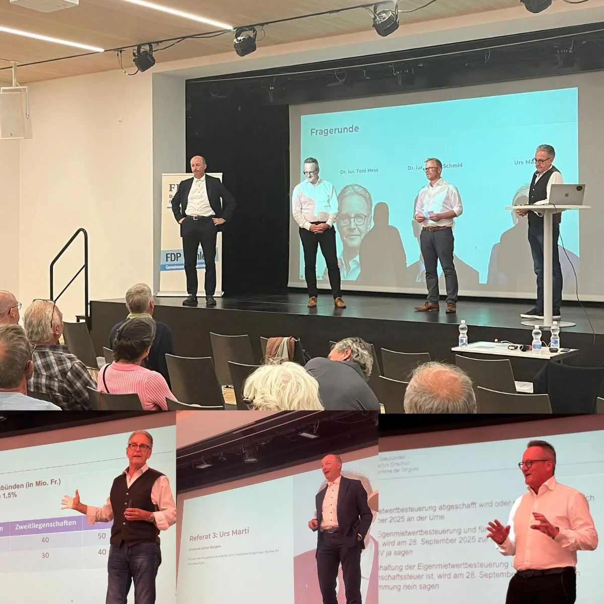 Gian Marco Bianchi am Informationsanlass zur Eigenmietwert-Abstimmung in Laax – politische Aufklärungsarbeit im Wahlkreis Ilanz.