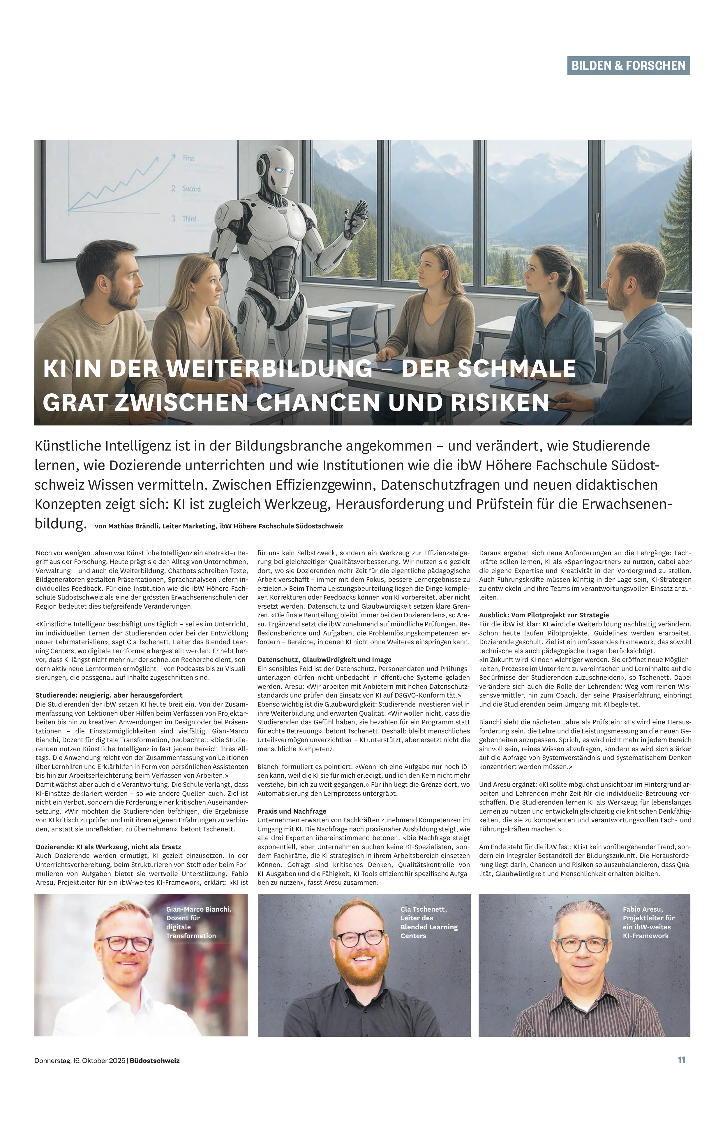 Die Südostschweiz berichtet über Gian Marco Bianchis Engagement für praxisnahe KI-Weiterbildung in Graubünden am IBW Chur.